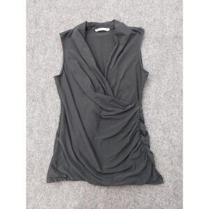 Peruvian Connection Top Womens Large Black Ruched Sides Crossover Sleeveless